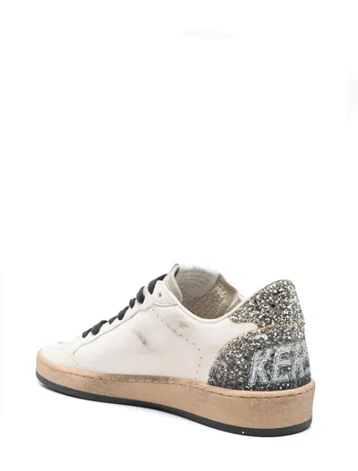 Golden Goose Ball Star Sneakers In Vintage Effect Leather And Suede With Glittered Star And Heel Tab In White