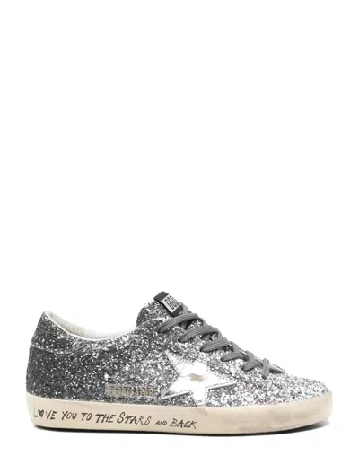 Golden Goose Super-star Classic With List Glitter Upper Toe Tongue And Heel Laminated Star Sneakers Grey In Silver
