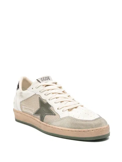 Golden Goose Ball Star Sneakers In Vintage Effect Leather With Olive Green Leather Star And Crocodile Effect Heel
