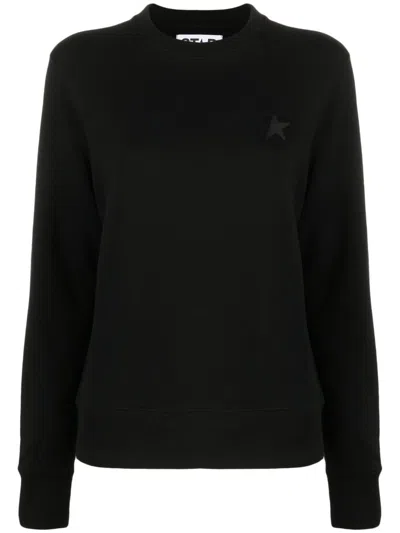 Golden Goose Crew Neck Logo Cotton Sweatshirt With Star Patch In Black