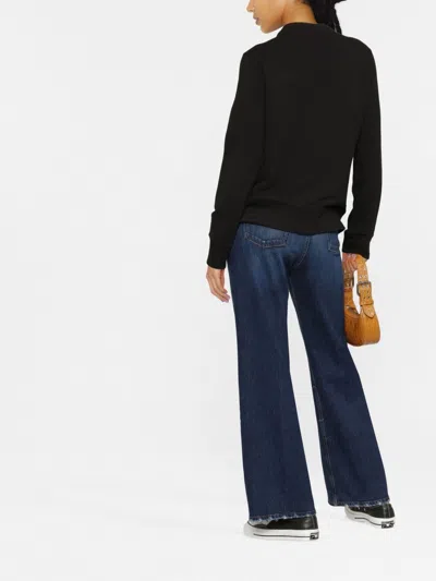 Golden Goose Crew Neck Logo Cotton Sweatshirt With Star Patch In Black