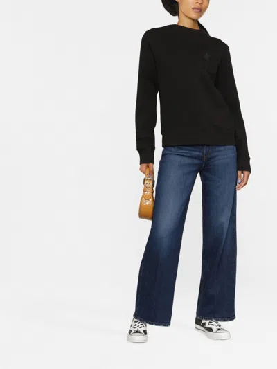 Golden Goose Crew Neck Logo Cotton Sweatshirt With Star Patch In Black