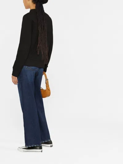 Golden Goose Crew Neck Logo Cotton Sweatshirt With Star Patch In Black