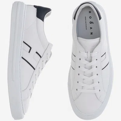Hogan White Leather Sneakers With Logo Design And Rubber Sole