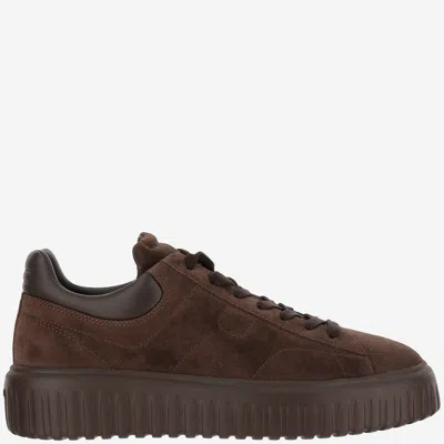 Hogan Brown Suede Sneakers With Padded Collar In Brown