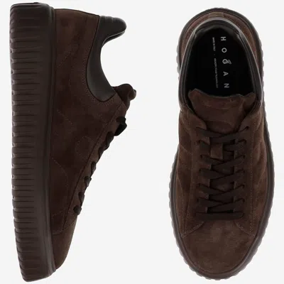Hogan Brown Suede Sneakers With Padded Collar In Brown