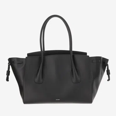 Jil Sander Medium Voyage Drawstring Shoulder Bag In Black