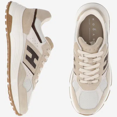 Hogan Suede, Smooth Leather And Mesh Hyperlight Sneakers In Neutral