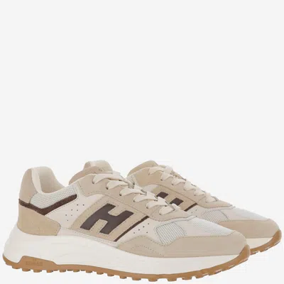 Hogan Suede, Smooth Leather And Mesh Hyperlight Sneakers In Neutral