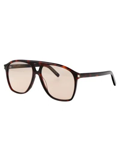 Saint Laurent Tortoiseshell Sl 596 Dune Rectangular Sunglasses In White