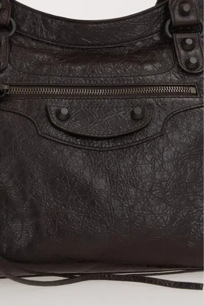 Balenciaga Le City Stud-embellished Leather Tote Bag In Brown