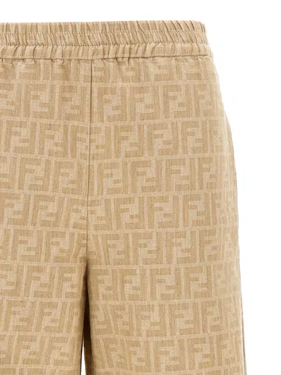 Fendi Ff Chambray Denim Pants Beige
