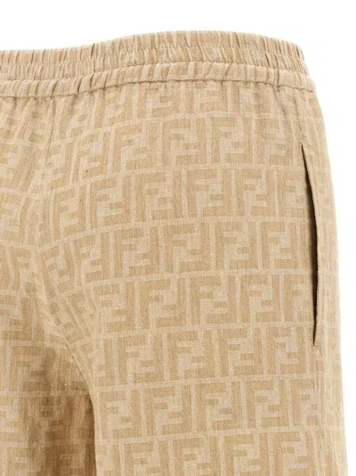 Fendi Ff Chambray Denim Pants Beige