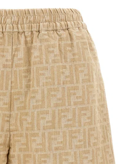 Fendi Ff Chambray Denim Shorts Bermuda And Short Beige In Brown
