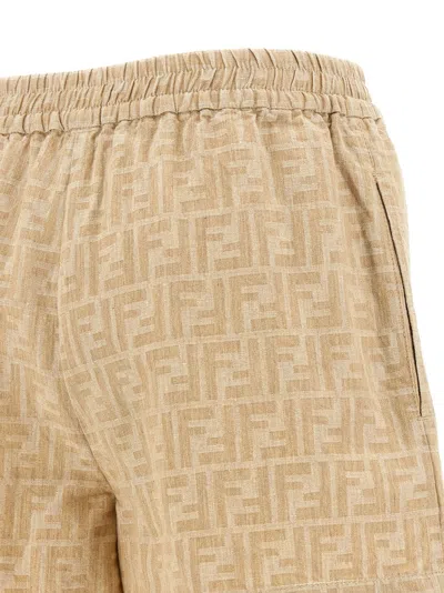 Fendi Ff Chambray Denim Shorts Bermuda And Short Beige In Brown
