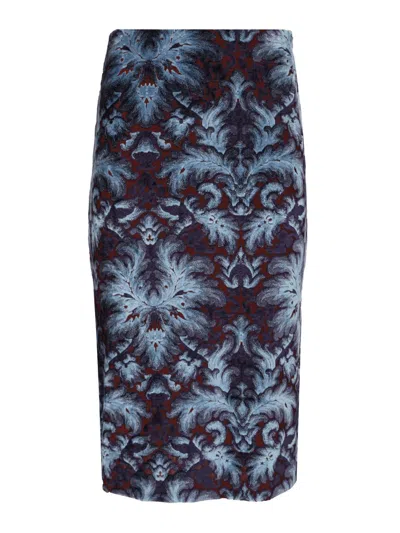Etro Flocked Flower Paisley Midi Skirt Skirts Multicolor
