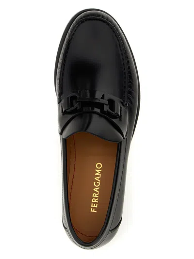 Ferragamo Black Reversible Gancini Ornament Loafers In Nero