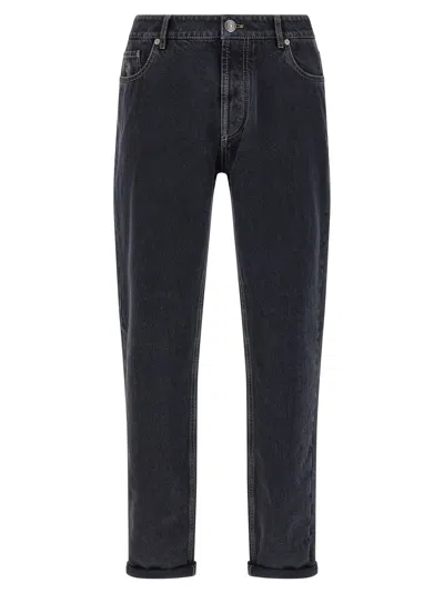 Brunello Cucinelli Dyed Jeans With Back Pocket And Belt Loops In Blue