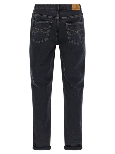 Brunello Cucinelli Dyed Jeans With Back Pocket And Belt Loops In Blue