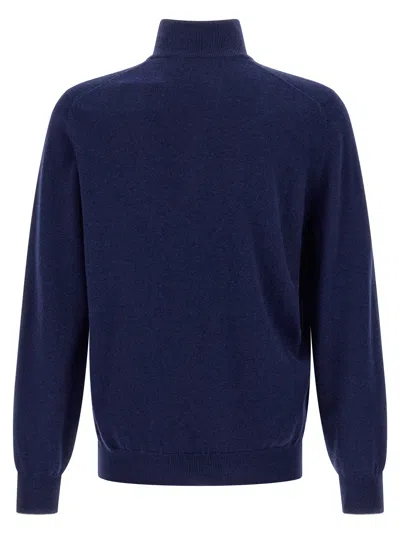 Brunello Cucinelli Half-zip High Collar Sweater In Blue