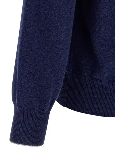 Brunello Cucinelli Half-zip High Collar Sweater In Blue