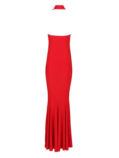 Norma Kamali Halter Turtle Fishtail Gown Dresses Red In Red