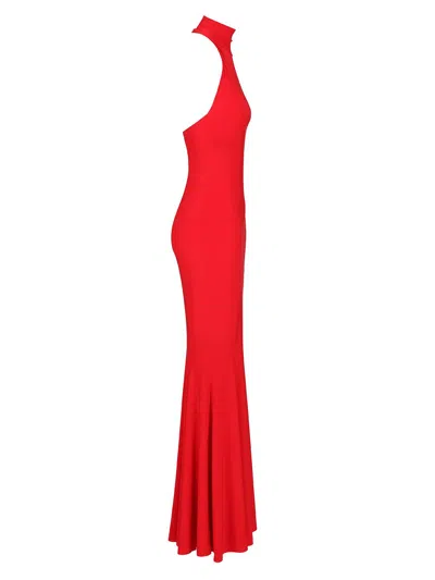 Norma Kamali Halter Turtle Fishtail Gown Dresses Red In Red