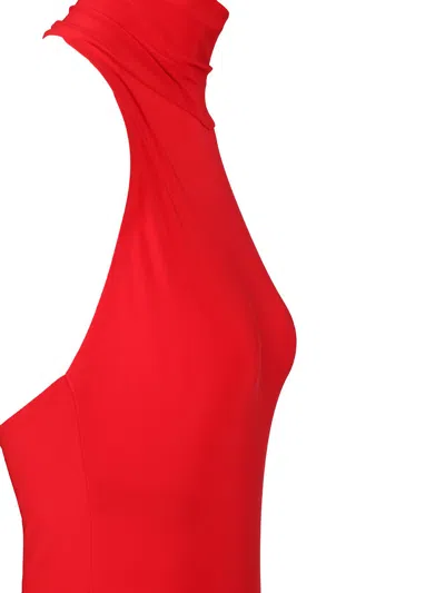 Norma Kamali Halter Turtle Fishtail Gown Dresses Red In Red
