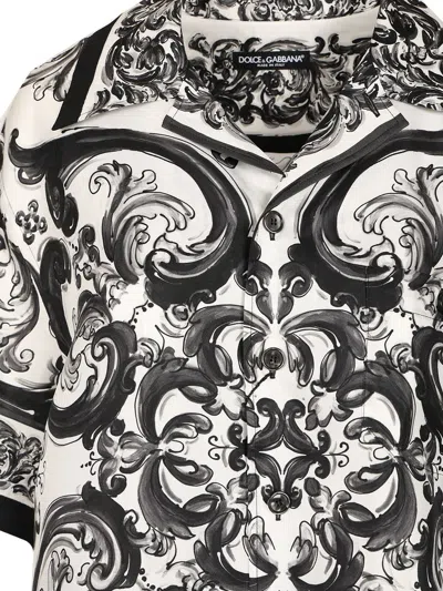 Dolce & Gabbana Maiolica Print Silk Twill S/s Shirt In Black