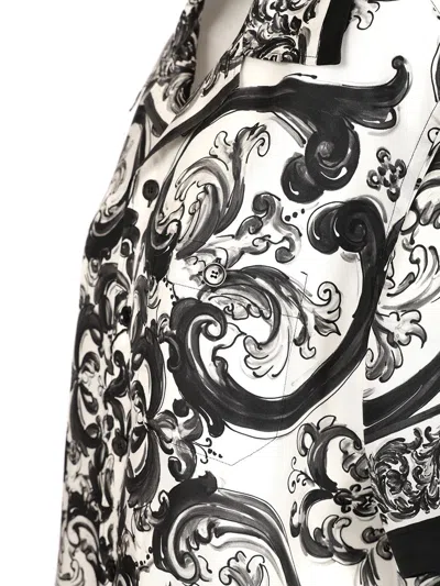 Dolce & Gabbana Maiolica Print Silk Twill S/s Shirt In Black