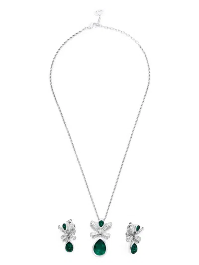 Pre-owned Dior 1980s Rhinestone Bow Necklace And Earrings Set