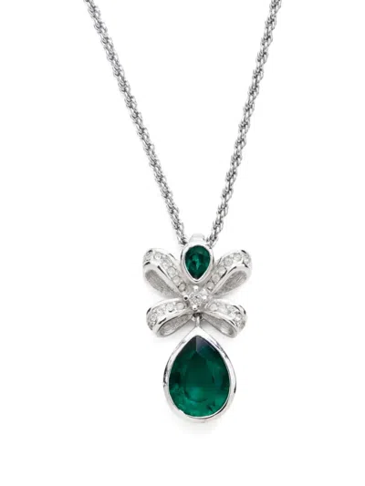 Pre-owned Dior 1980s Rhinestone Bow Necklace And Earrings Set