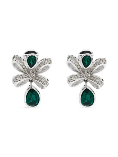 Pre-owned Dior 1980s Rhinestone Bow Necklace And Earrings Set