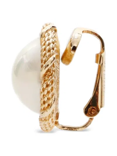 Pre-owned Dior 1980-1990s Pearl Gold Earrings