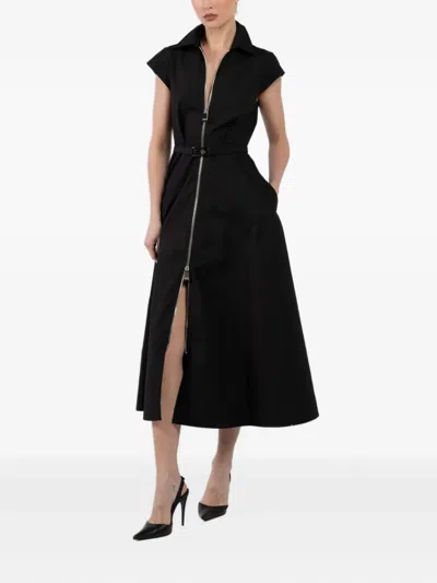 Brandon Maxwell The Jace Zip-up Belted Maxi Dress In Black