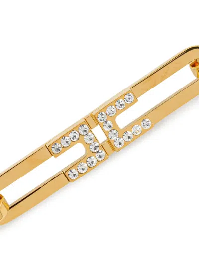Elisabetta Franchi Crystal-logo Rectangle-link Necklace In Gold