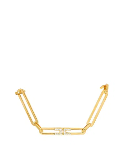 Elisabetta Franchi Crystal-logo Rectangle-link Necklace In Gold