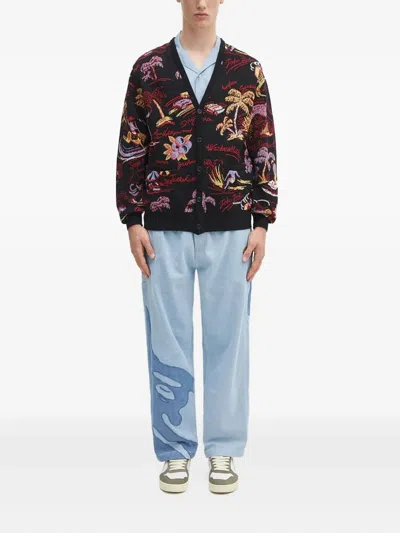Wacko Maria Tropical-pattern Cardigan In Black