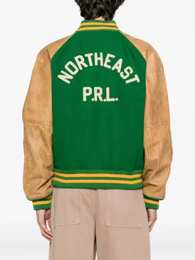 Polo Ralph Lauren Logo-appliquéd Embroidered Leather And Wool-blend Varsity Jacket In Brown