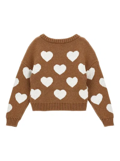 Monnalisa Heart-patterned Sweater In Brown