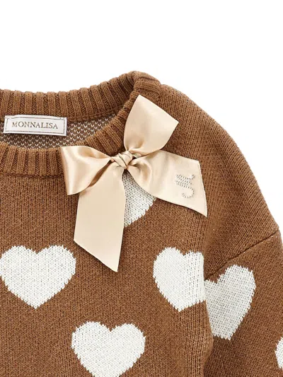 Monnalisa Heart-patterned Sweater In Brown