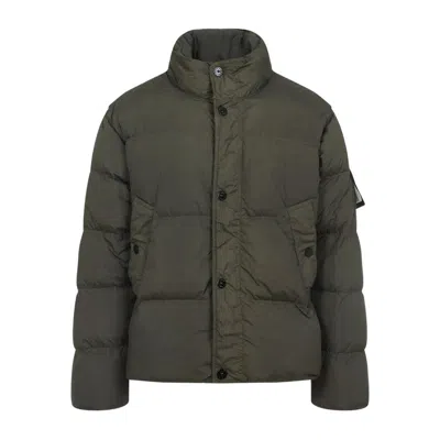 Stone Island Quilted Nylon Jacket Hidden Elements In Green
