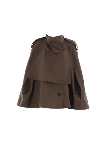 Burberry Cotton Cape With Traditional Check Lining In Brown