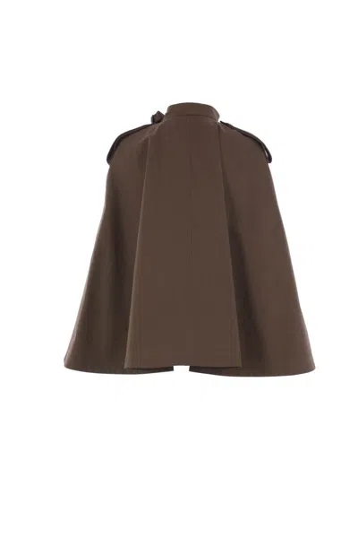 Burberry Cotton Cape With Traditional Check Lining In Brown