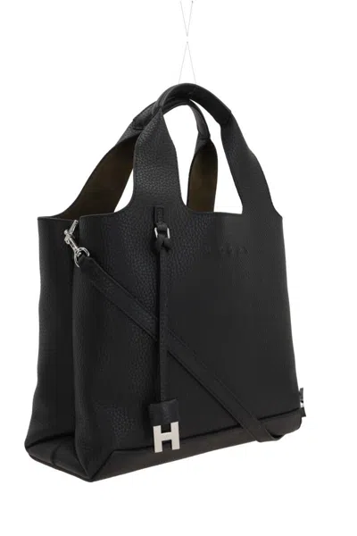 Hogan Shopping Bag In Textured Leather In Black