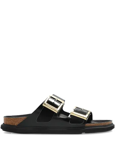Birkenstock Arizona Droplet Buckle High Shine Black Slides In Black