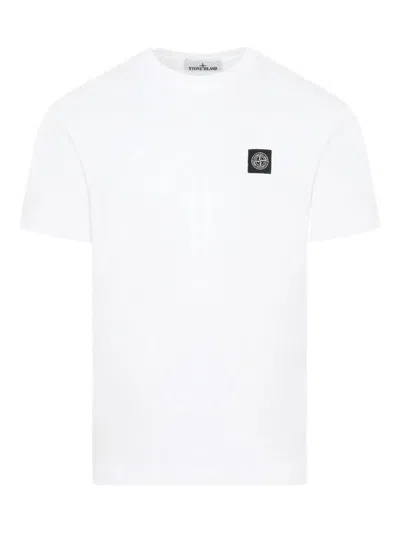 Stone Island Slim Fit Cotton Jersey T-shirt With Compass Patch Clothing In White