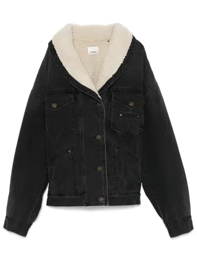 Isabel Marant Pimia Denim And Faux Fur Jacket Clothing In Black