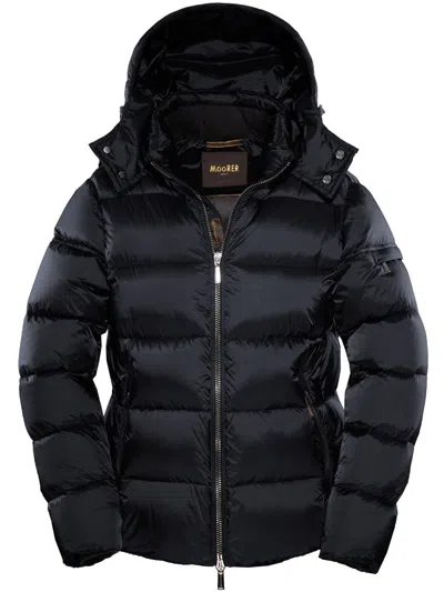 Moorer Brett-sh Hooded Zipped Down Jacket In Blue