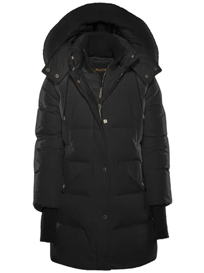 Moorer Fur Trim Hooded Long Quilted Ribbed In Black